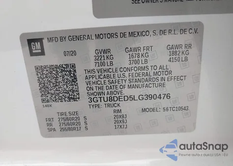 2020 GMC Sierra 1500 2Wd Short Box Slt from USA, damaged, VIN 3GTU8DED5LG390476